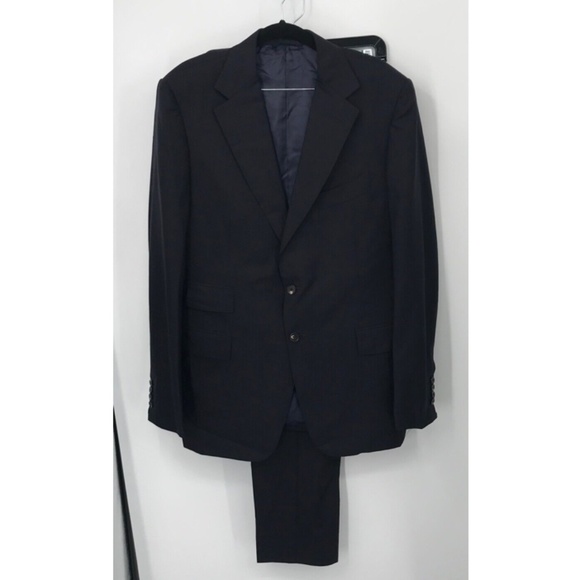 Badger & Welsh navy tonal pinstripe single breasted mens custom suit sz 54